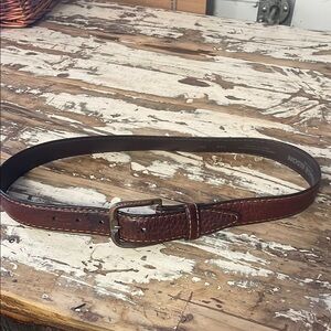 Brown Leather Belt with Textured Finish and Metal Buckle